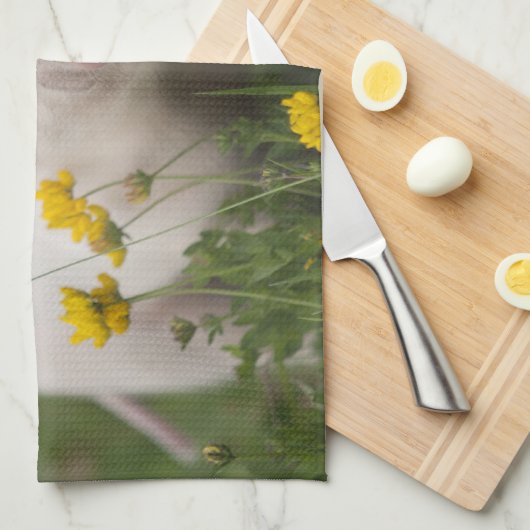 Kute White Piglet in Field of Yellow Flowers Theedoek (Quarter Fold)