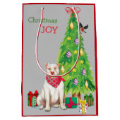 Kute White Pit Bull en kerstboom Medium Cadeauzakje (Voorkant)
