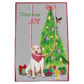 Kute White Pit Bull en kerstboom Medium Cadeauzakje (Achterkant)