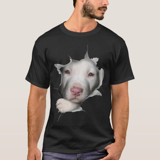 Kute White Pitbull Face Inside Ge T-shirt (Voorkant)