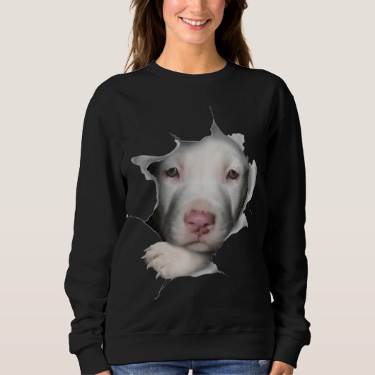 Kute White Pitbull Face Inside Ge Trui (Voorkant)