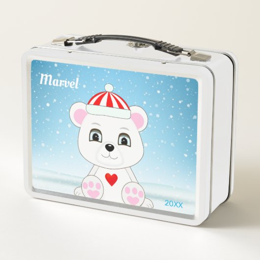 Kute White Polar Beer op Light Blue (Achterkant)