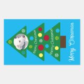 Kute White Puppy Dog Colorful Kerstboom Blauw Rechthoekige Sticker (Voorkant)