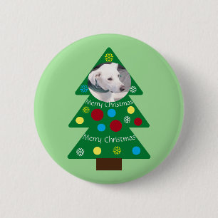 Kute White Puppy Dog Kleurrijke kerstboom Groen Ronde Button 5,7 Cm