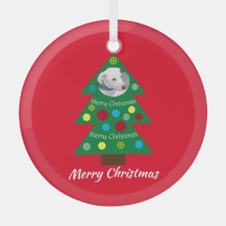 Kute White Puppy Dog Kleurrijke kerstboom Rood Glas Ornament