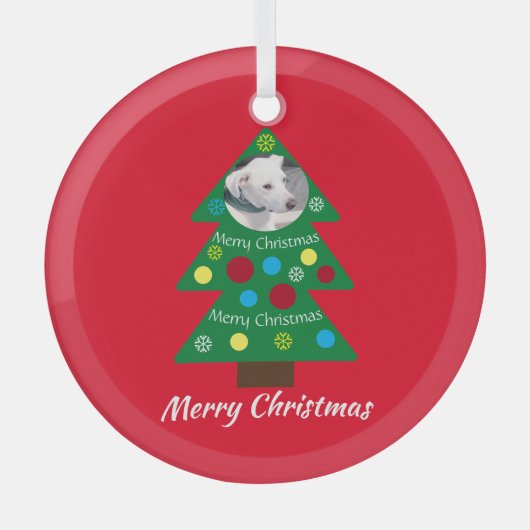 Kute White Puppy Dog Kleurrijke kerstboom Rood Glas Ornament (Voorkant)
