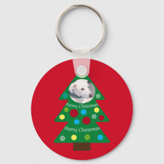 Kute White Puppy Dog Kleurrijke kerstboom Rood Sleutelhanger