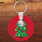 Kute White Puppy Dog Kleurrijke kerstboom Rood Sleutelhanger (Voorkant)