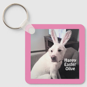 Kute White Puppy Dog met paasnieren Sleutelhanger