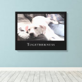 Kute White Puppy Dog samen met papa Black Lijst Canvas Afdruk (Insitu (Houten vloer))