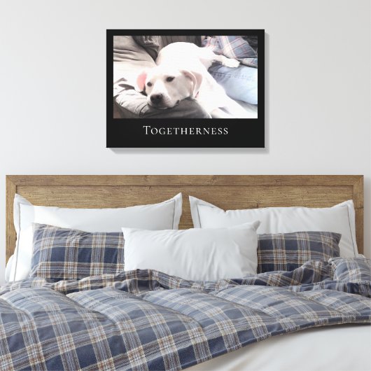 Kute White Puppy Dog samen met papa Black Lijst Canvas Afdruk (Insitu (Slaapkamer))