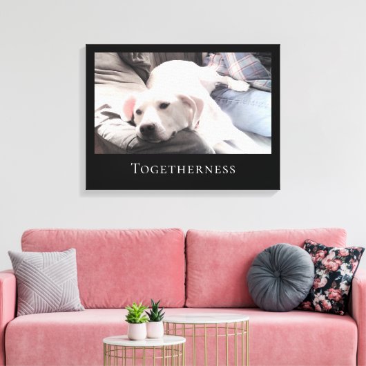 Kute White Puppy Dog samen met papa Black Lijst Canvas Afdruk (Insitu (Woonkamer))