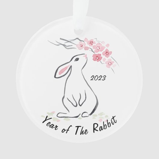 Kute White Rabbit Flower Year of the Rabbit 2023 Ornament (voorkant)
