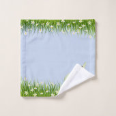 Kute White Rabbit & Flowers on Light Blue Bad Handdoek (Wasdoekje)