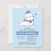 Kute White Seal Sailor Kids Birthday Party Kaart (Voorkant)