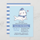 Kute White Seal Sailor Kids Birthday Party Kaart (Voorkant / Achterkant)