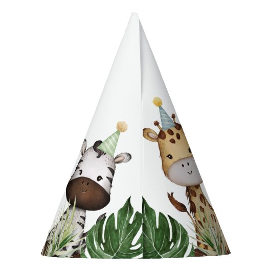 Kute Wild One Oerwoud Animals Tropical 1st Birthda Feesthoedjes (Achterkant)