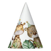 Kute Wild One Oerwoud Animals Tropical 1st Birthda Feesthoedjes (Links)