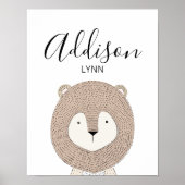 Kute Wilde Dieren Lion Baby Naam Nursery Print (Voorkant)