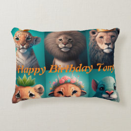 Kute wilde dieren met een kroonblauwe ronde pil accent kussen