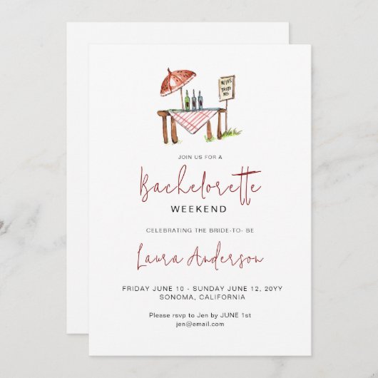 Kute Wine die Bachelorette weekend smaakt Kaart (Voorkant / Achterkant)