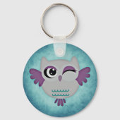 Kute wining blue owl keyring sleutelhanger (Voorkant)