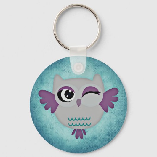 Kute wining blue owl keyring sleutelhanger (Voorkant)