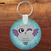 Kute wining blue owl keyring sleutelhanger (Voorkant)