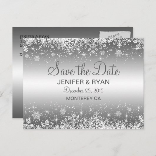 Kute winter bruiloft behalve datum briefkaart (Voorkant / Achterkant)