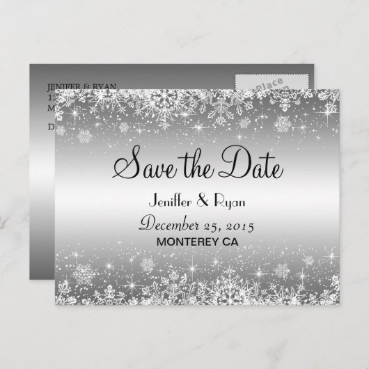 Kute winter bruiloft behalve datum briefkaart (Voorkant / Achterkant)