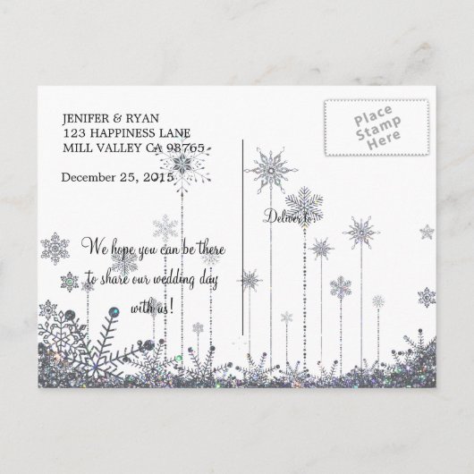 Kute winter bruiloft behalve datum briefkaart (Achterkant)