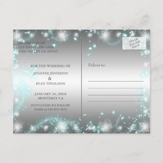 Kute winter bruiloft behalve datum briefkaart (Achterkant)