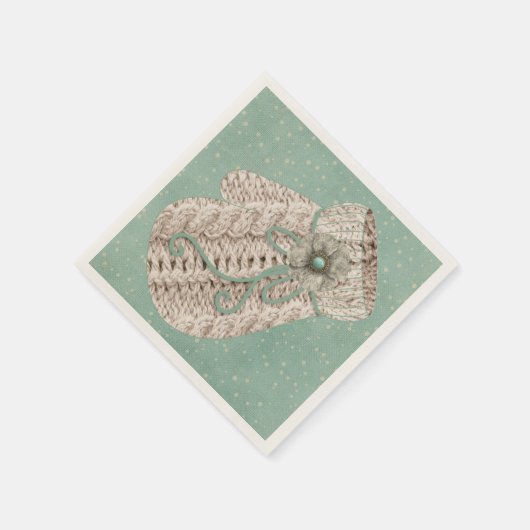 Kute winterkabelbrein met een mitten  sneeuw servet (Hoek)