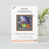 Kute Witch Virtual Costume Party Birthday Kaart (Staand voorkant)
