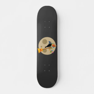 Kute Witch's Crow on a Broom Spreading Snoepjes Persoonlijk Skateboard