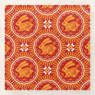 Kute Year of the Rabbit Chinese New Year Glazen Onderzetter