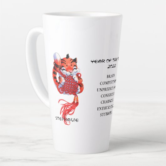 Kute Year of the Tiger Personalized Latte Mok (Linkerhoek)