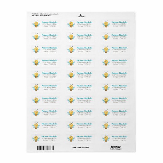 Kute Yellow bee Return Address Label (Full Sheet)