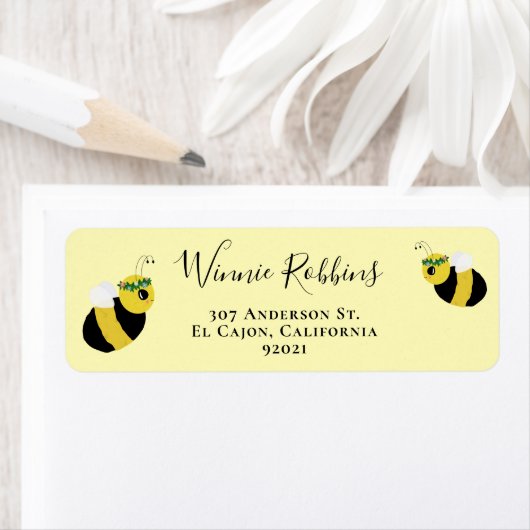 Kute Yellow Honey Bee Baby shower Return Address Etiket (Insitu)