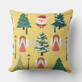 Kute yellow Xmas patroon girl-kerstbomen Kussen