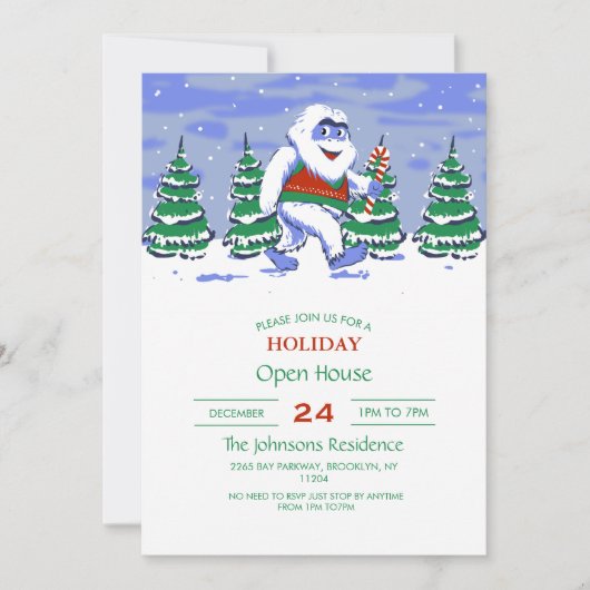 Kute yeti kerst in het bos kaart (Voorkant)