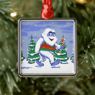 Kute yeti kerst in het bos metalen ornament