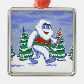 Kute yeti kerst in het bos metalen ornament (Voorkant)