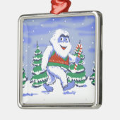 Kute yeti kerst in het bos metalen ornament (Links)