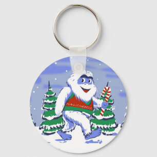 Kute yeti kerst in het bos sleutelhanger