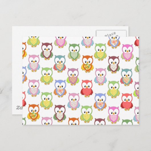 Kute zachte kleurige uil verschillende borstpatron briefkaart (Voorkant / Achterkant)