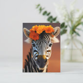 Kute Zebra met Oranje bloemen Briefkaart (Staand voorkant)