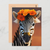 Kute Zebra met Oranje bloemen Briefkaart (Voorkant / Achterkant)