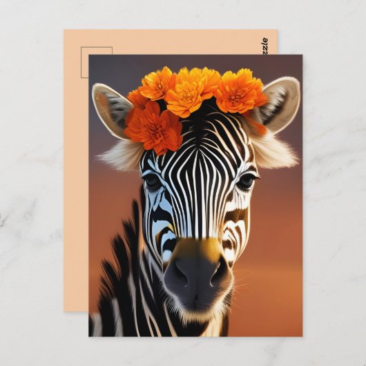Kute Zebra met Oranje bloemen Briefkaart (Voorkant / Achterkant)