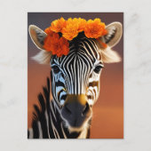 Kute Zebra met Oranje bloemen Briefkaart (Voorkant)